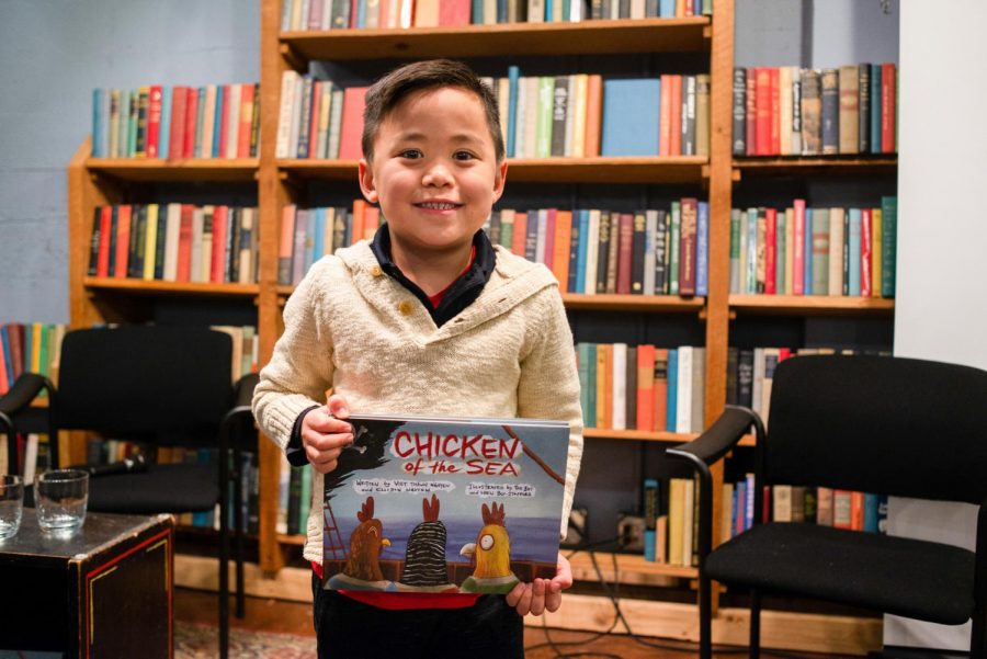 Five-year-old Ellison Nguyen says he came up with the idea for his book “Chicken of the Sea” in his head.