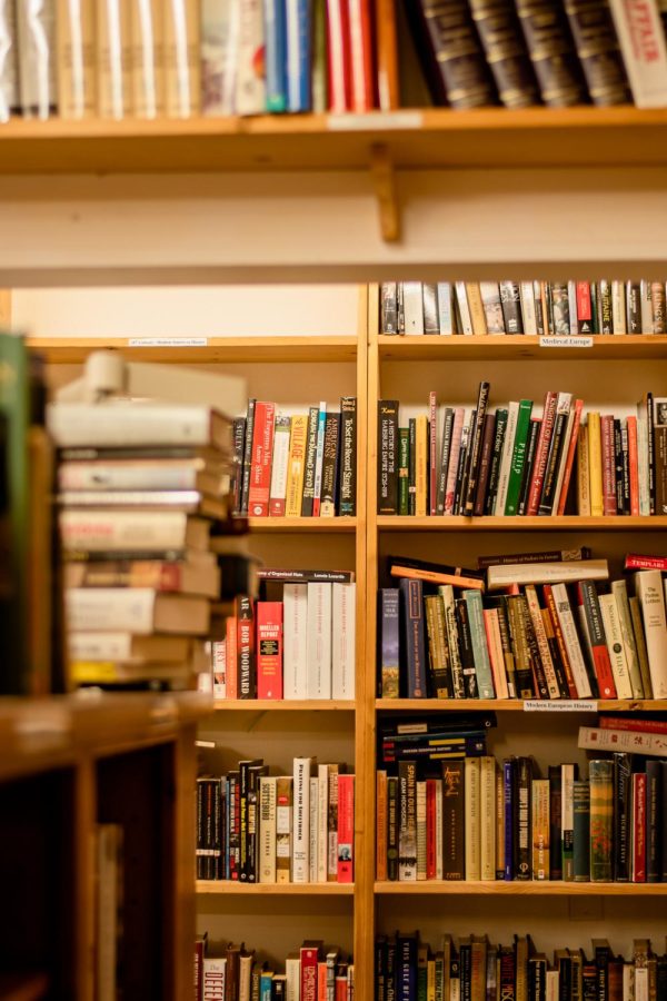 Bookshelves filled with books at Twice Sold Tales. 