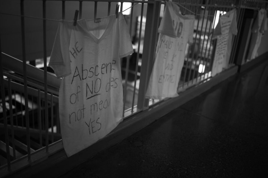 "The absence of no does not mean yes" clothesline project / Adeline Ong